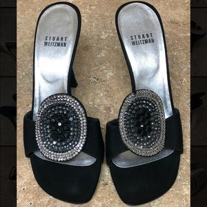 Stuart Weitzman Leather Slides Black Heels